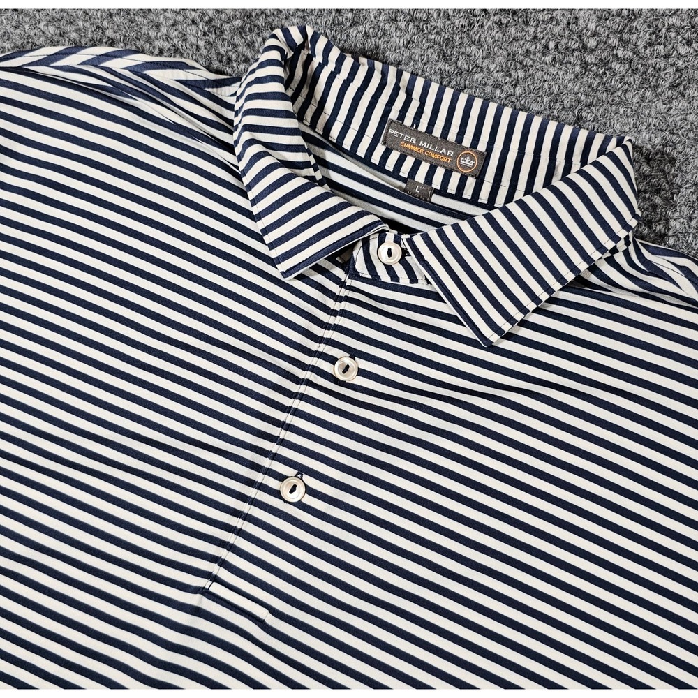 Peter Millar Summer Comfort Polo Shirt Striped Golf Casual Large Performance